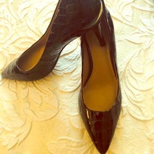 Calvin Klein’s patent leather pump.